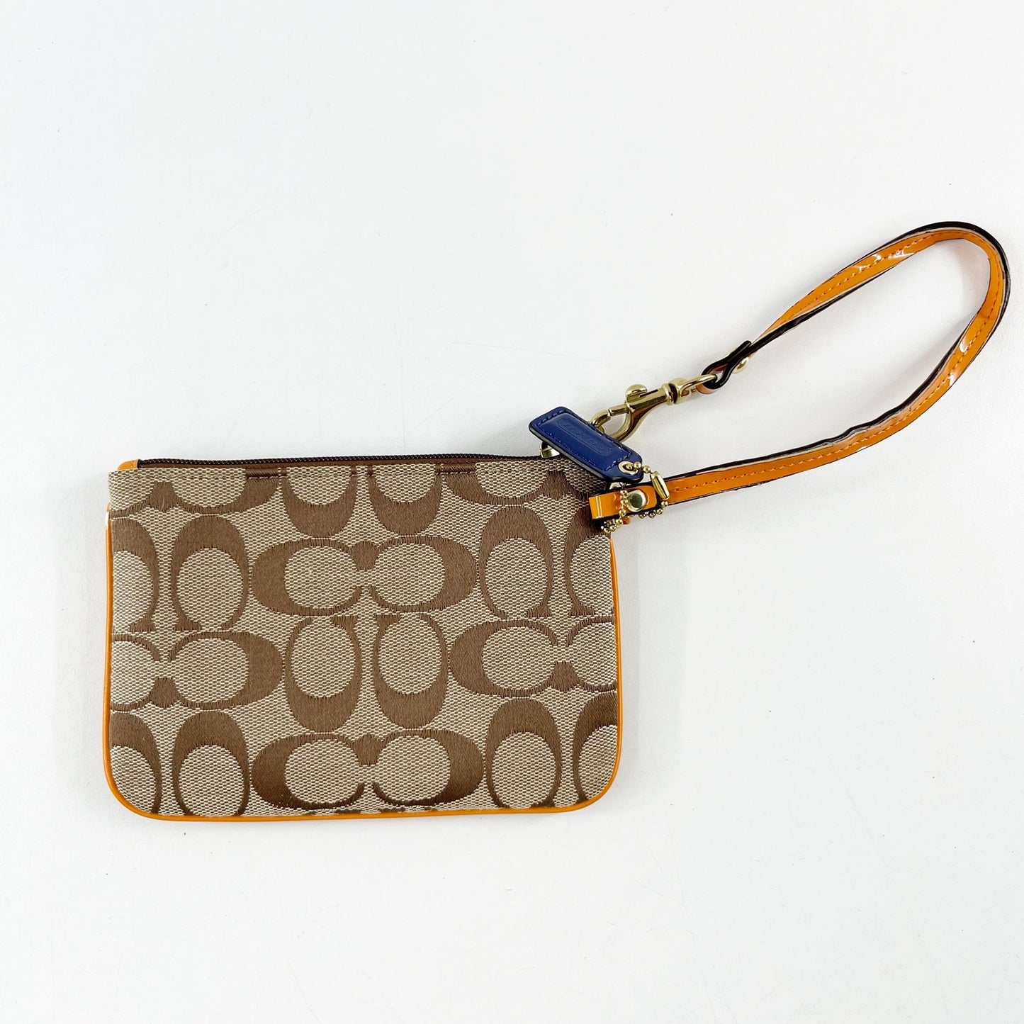 Coach F49471 Park Signature Canvas Small Wristlet Wallet Khaki / Orange Spice