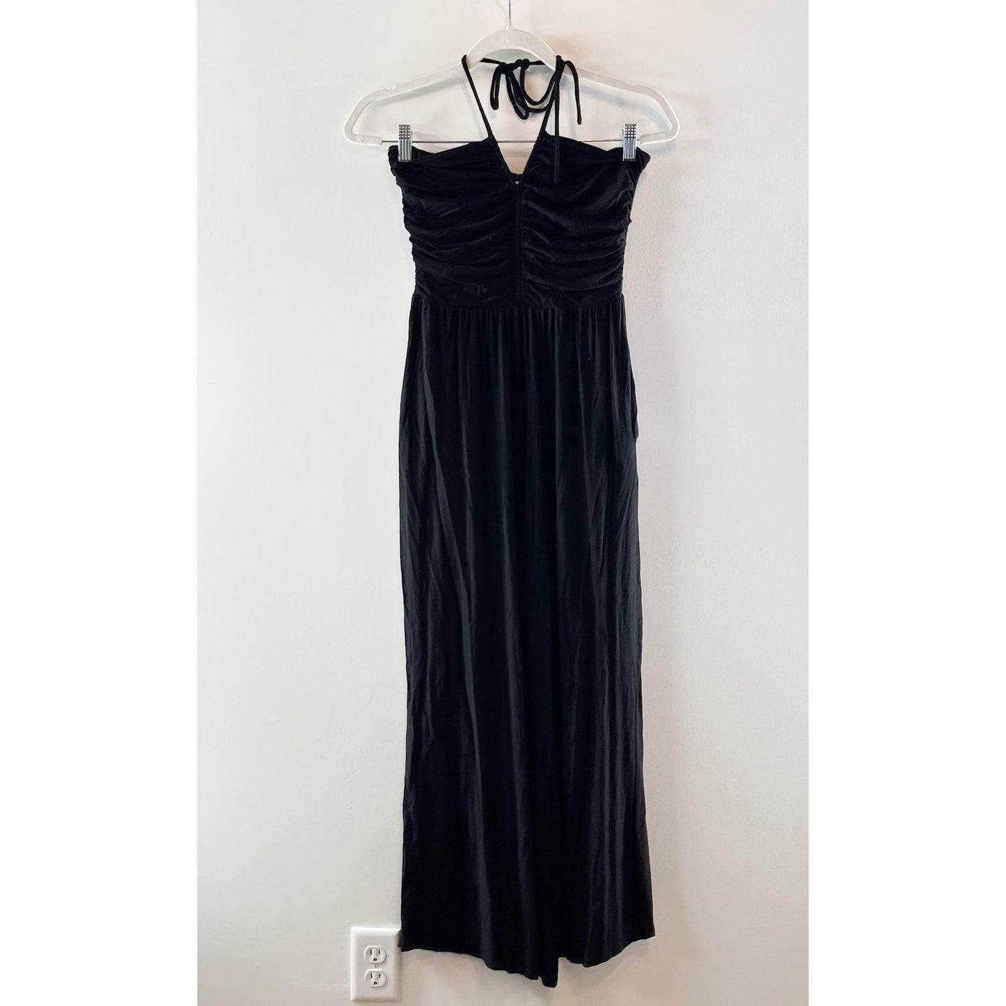 Evereve Noa Jersey Ruched Halter Wide Leg Jumpsuit Black Medium
