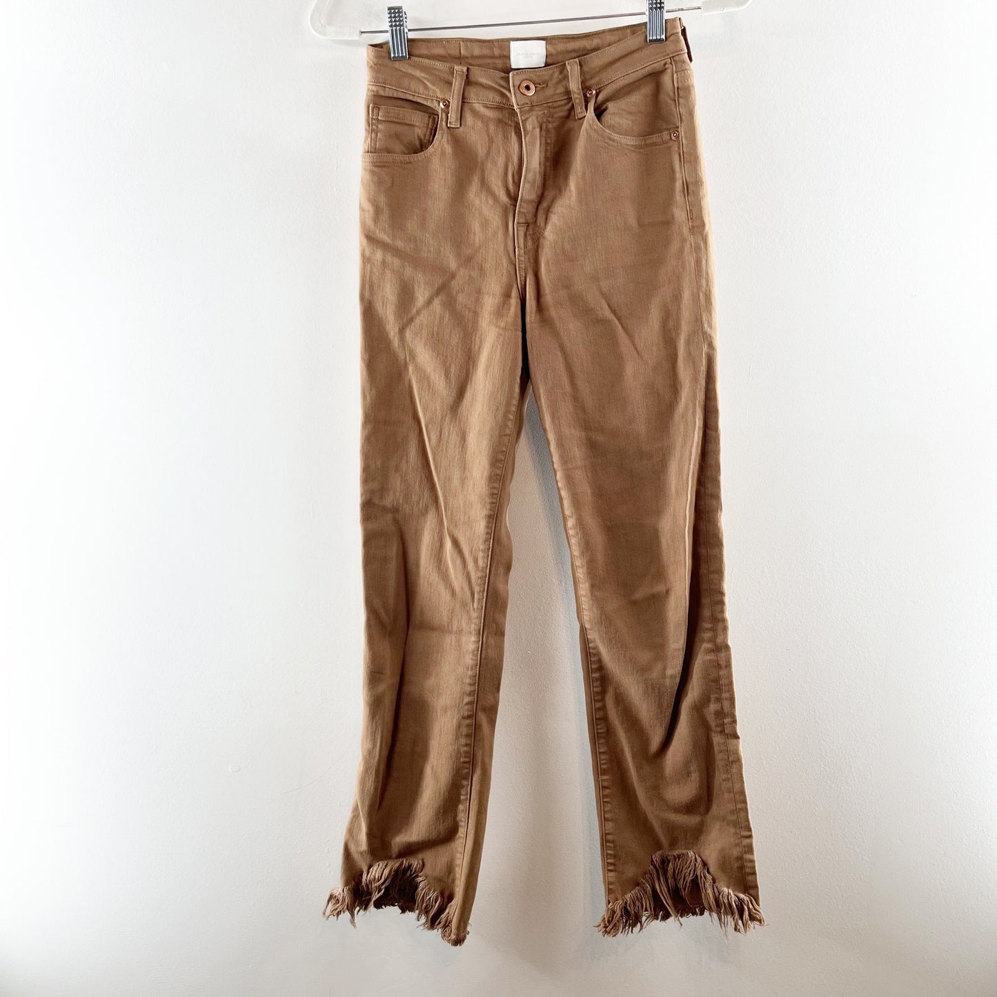 Jonathan Simkhai High Rise Fringe Hem Straight Leg Ankle Pants Brown 26 / 2