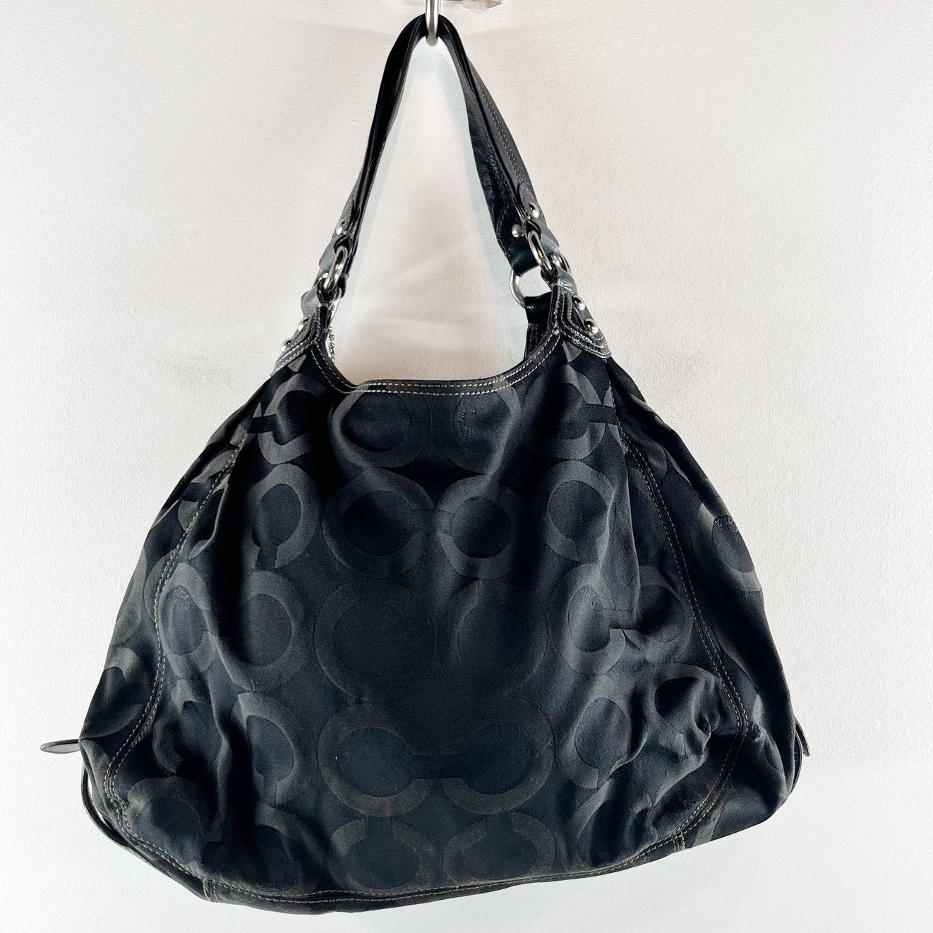 Coach Madison Op Art Maggie Signature Logo Hobo Purse Bag Black