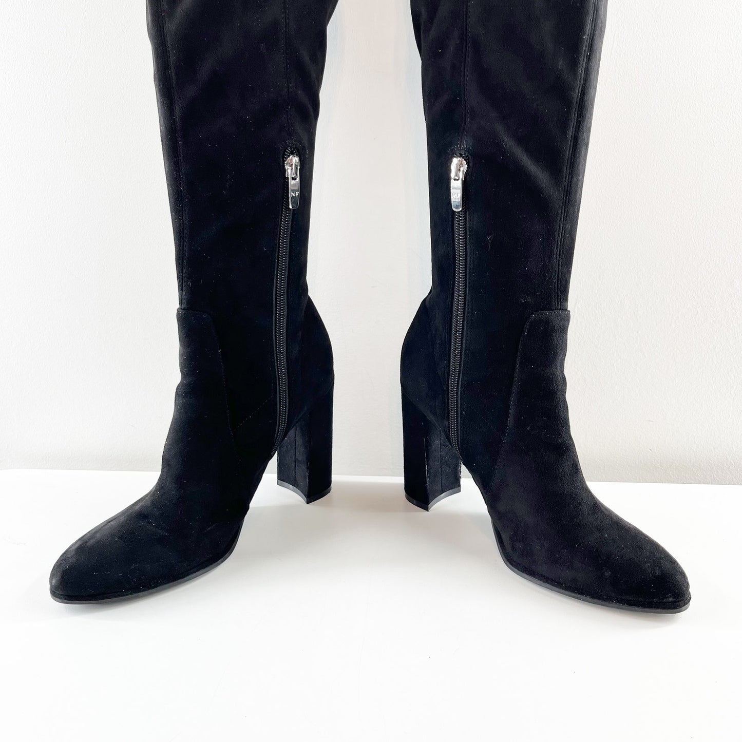 Marc Fisher Over The Knee Suede OTK Block Heel Boots Black 7.5