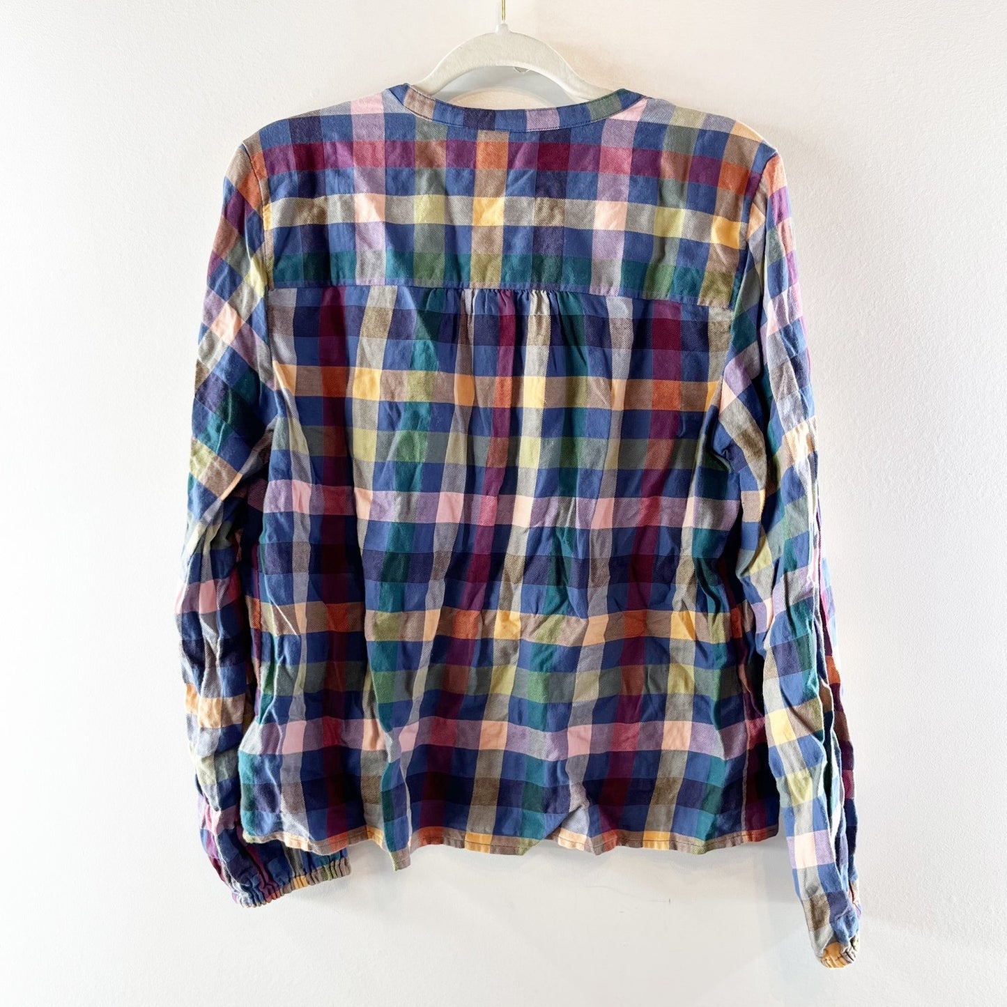 GAP Long Sleeve Femme Cotton Pullover Top Plaid Blue Pink Medium