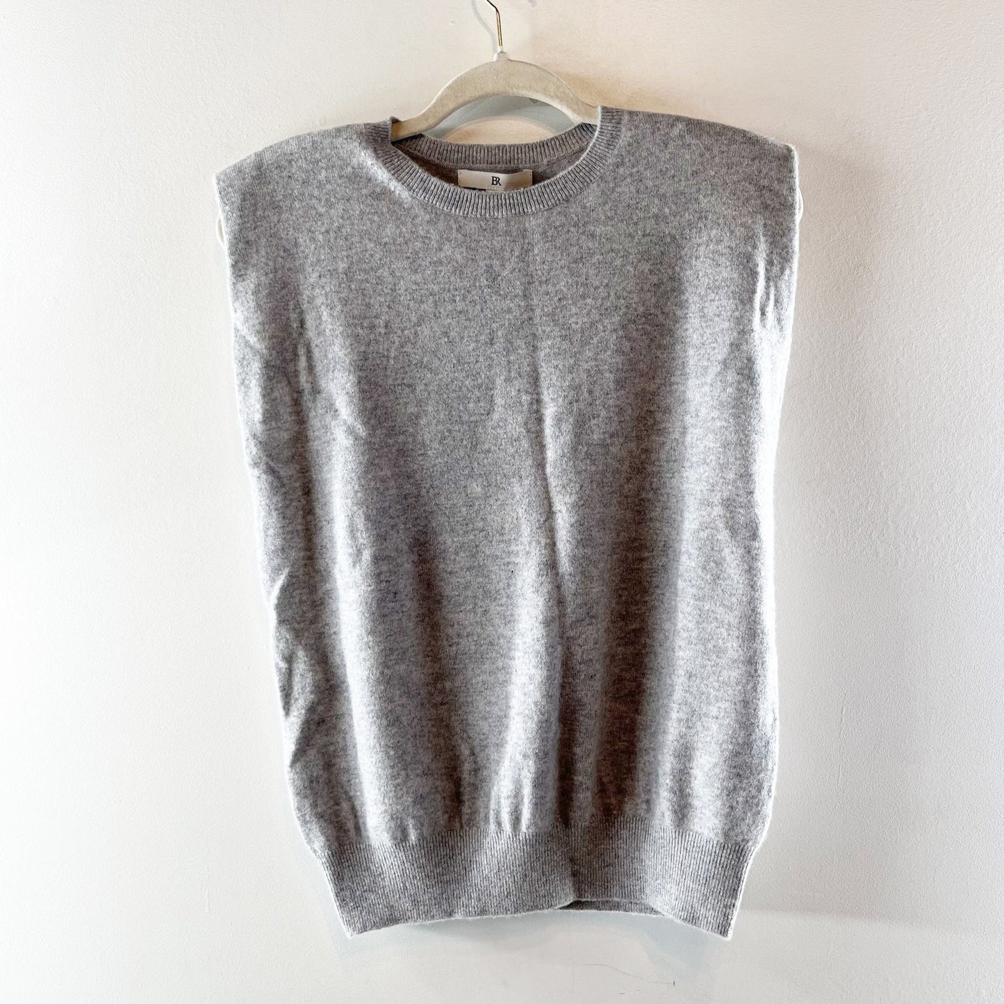Banana Republic Cashmere Sleeveless Padded Shoulder Crew Neck Top Gray XS