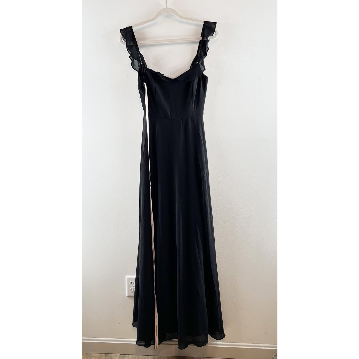 Lulus Dreamy Admiration Long Ruffled Slit Maxi Dress Gown Black Small