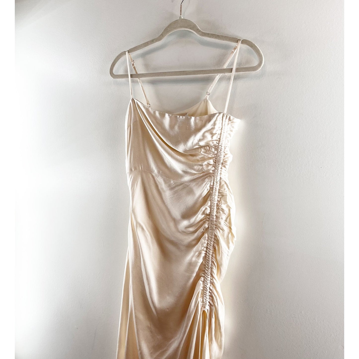 Shona Joy La Lune Ruched Side Slit Maxi Formal Slip l Dress Gown Cream 4