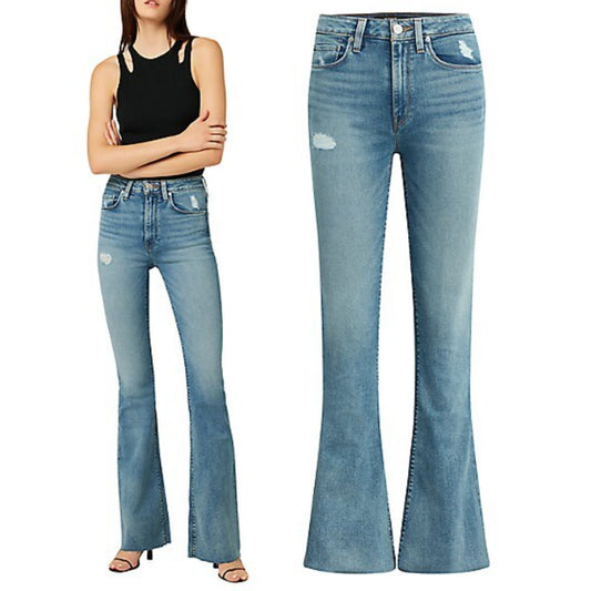 Hudson Holly High-Waisted Distressed Stretch Denim Flare Jeans Summer Flame 26