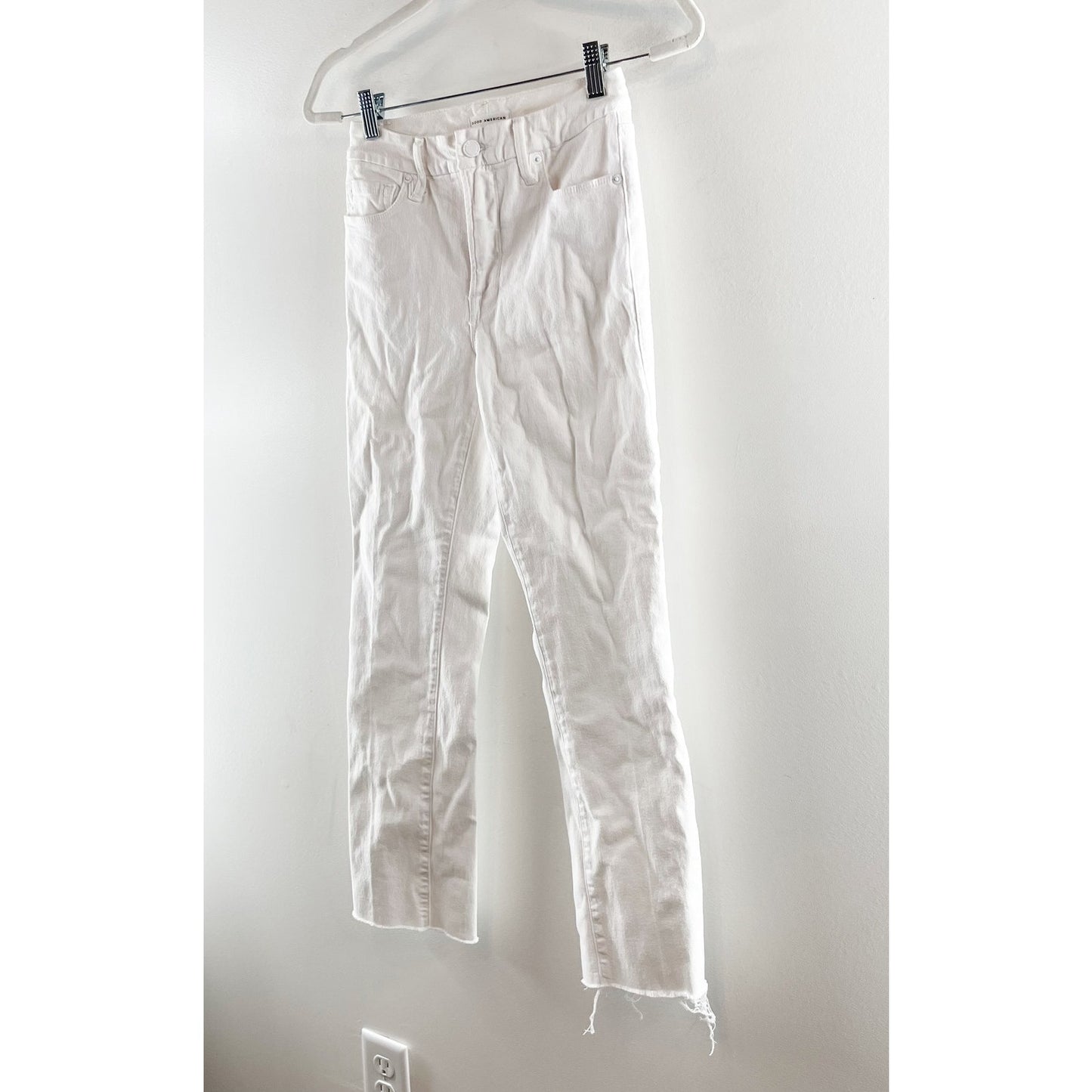 Good American Good Straight High Rise Raw Hem Jeans White 0 / 25
