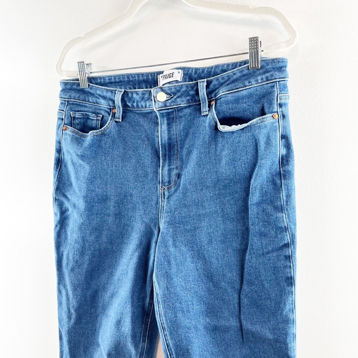 Paige High Rise Cindy Straight Ankle Jeans in California Wash Blue 32 / 14