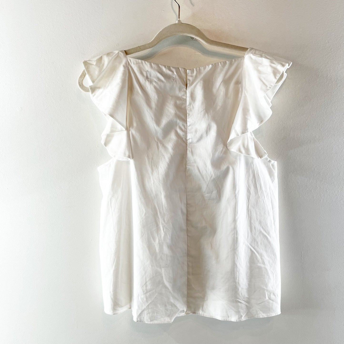 Pomander Place Sleeveless Ruffle Trim Scoop Neck Blouse Top White Large