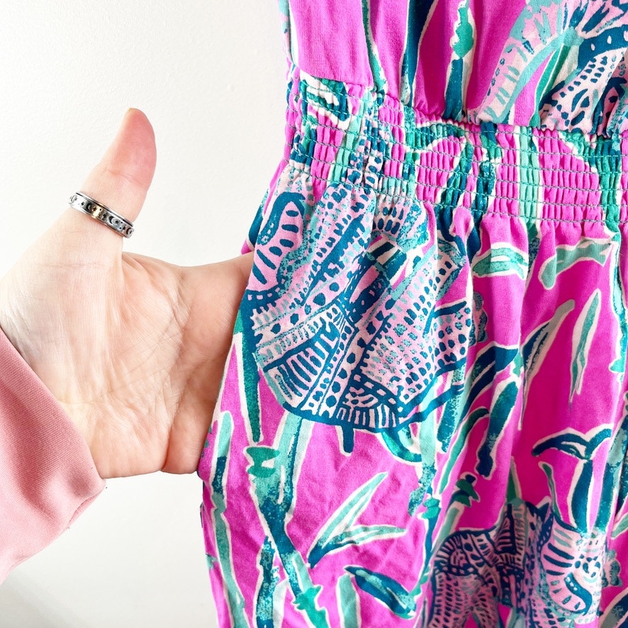Lilly Pulitzer Anja Tropical Strapless Short Romper Vibrant Pink Turquoise XS