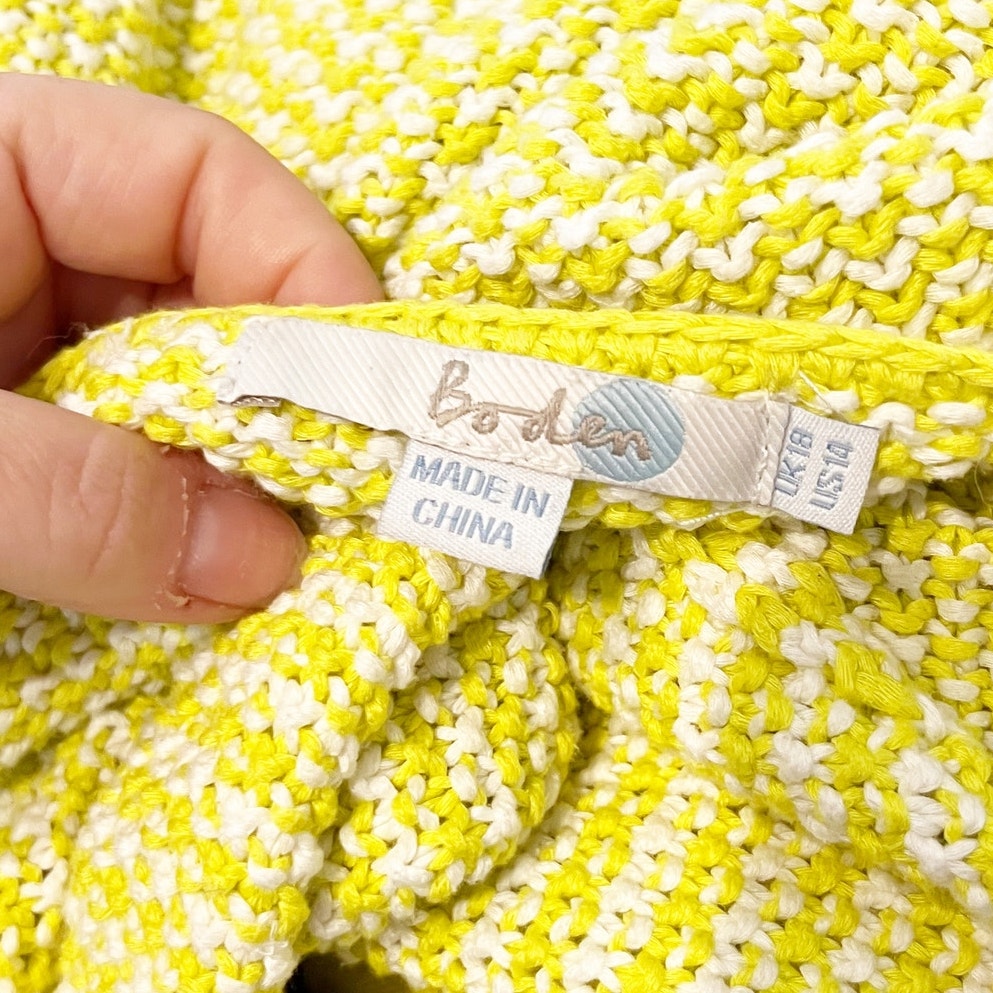 Boden Soho Cotton Long Sleeve Open-Front Knit Sweater Blazer Jacket Yellow 14