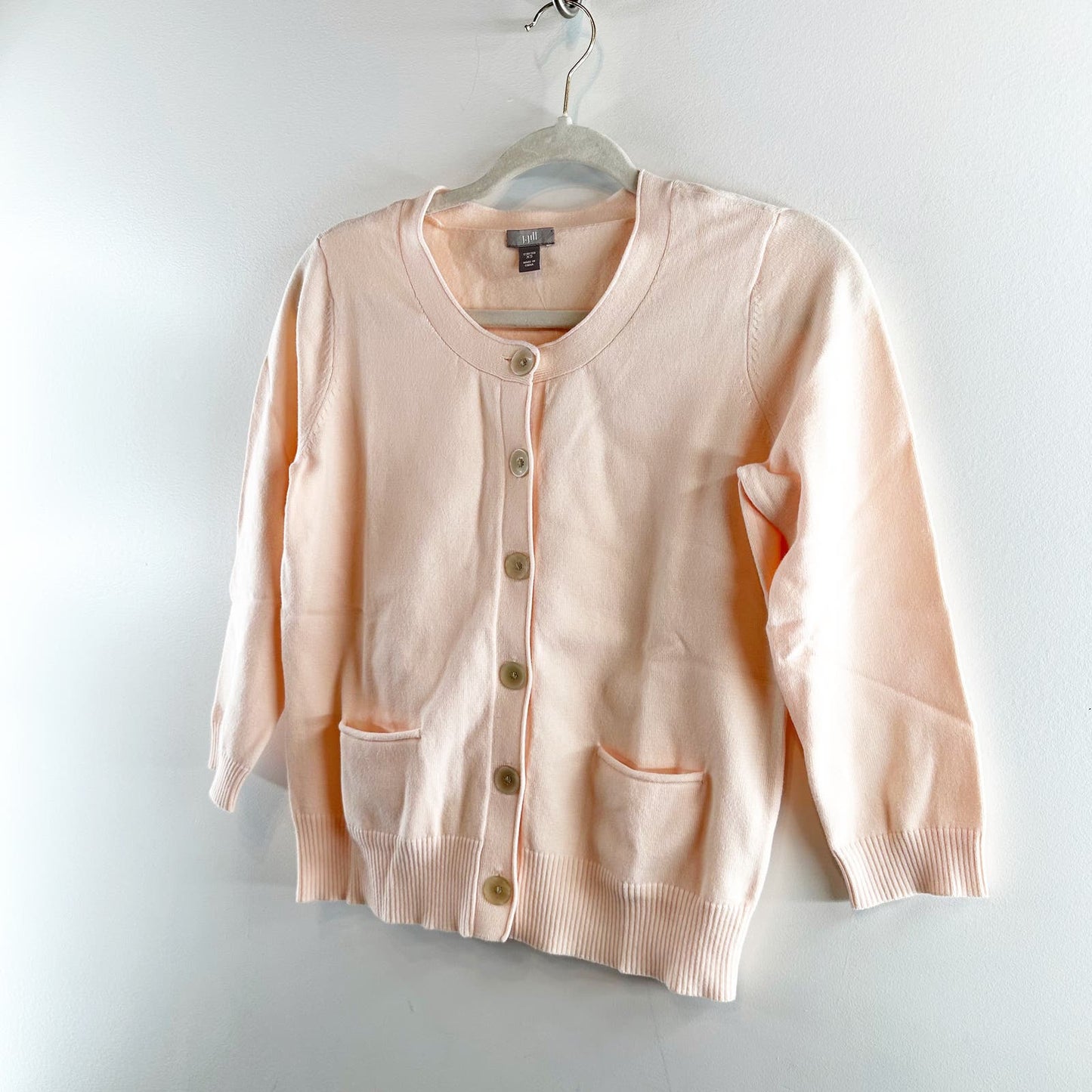 J. Jill Cropped Button Up 3/4 Sleeve Cardigan Sweater Peach Pink Sorbet XS