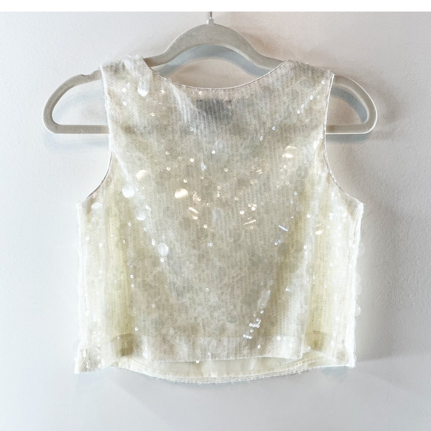Vici Dance My Way Tonal Sequin Cropped Boxy Tank Top Cream XS
