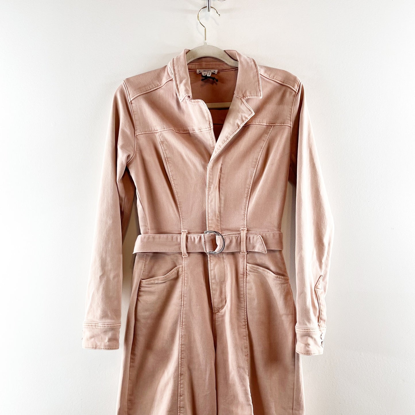 Paige Anessa Long Sleeve Belted Cropped Jumpsuit Vintage Rouge Glow Pink 0