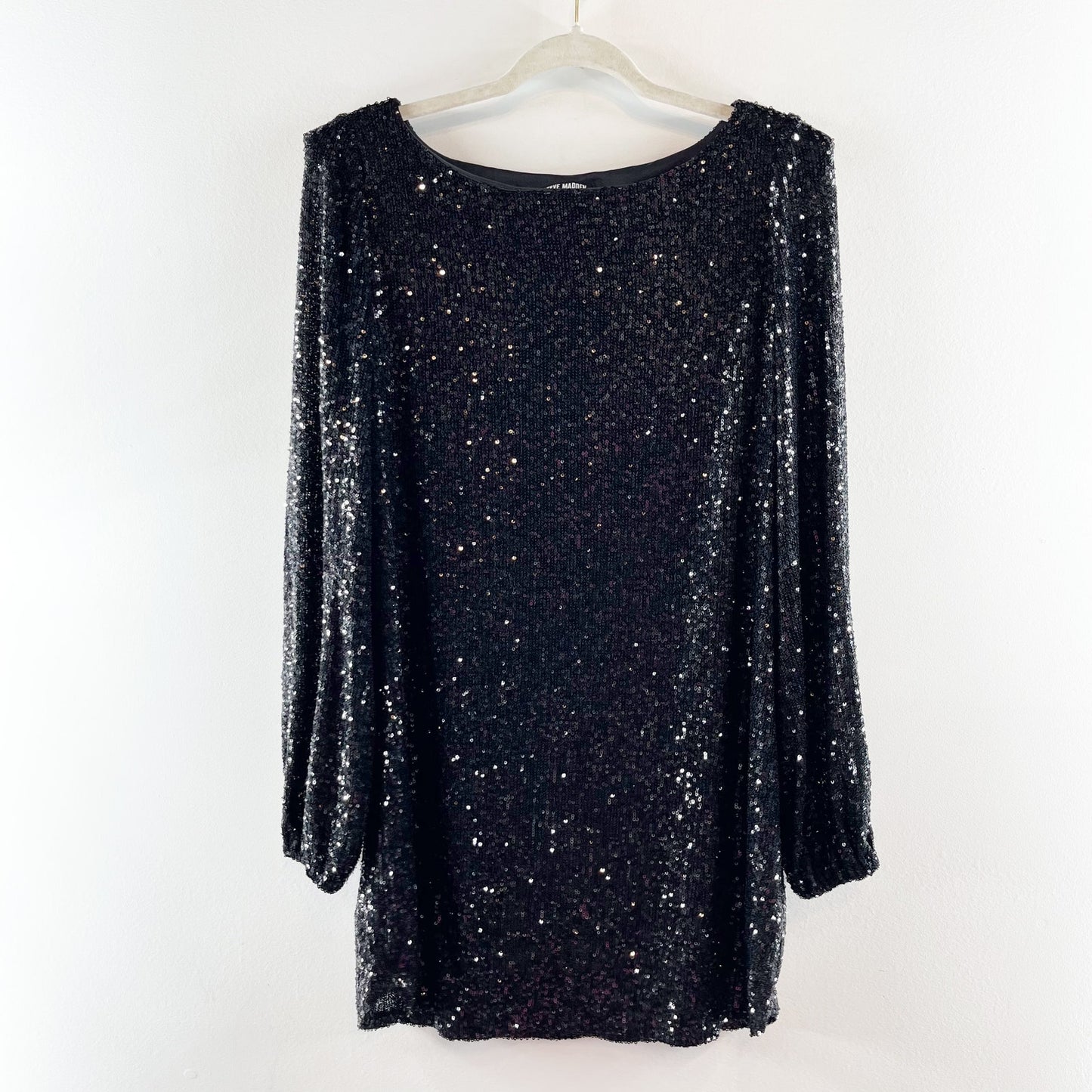 Steve Madden Delorean Long Sleeve Sequin Mini Dress Black Medium