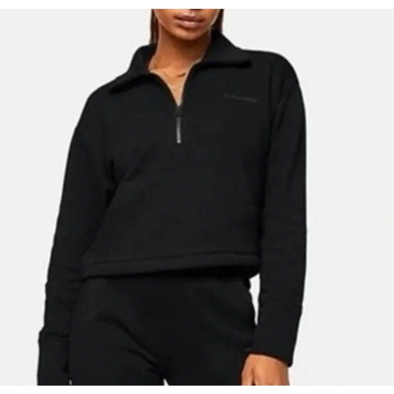 Outdoor Voices Pickup Cotton 1/4 Zip Cropped Pullover Sweatshirt Black Medium