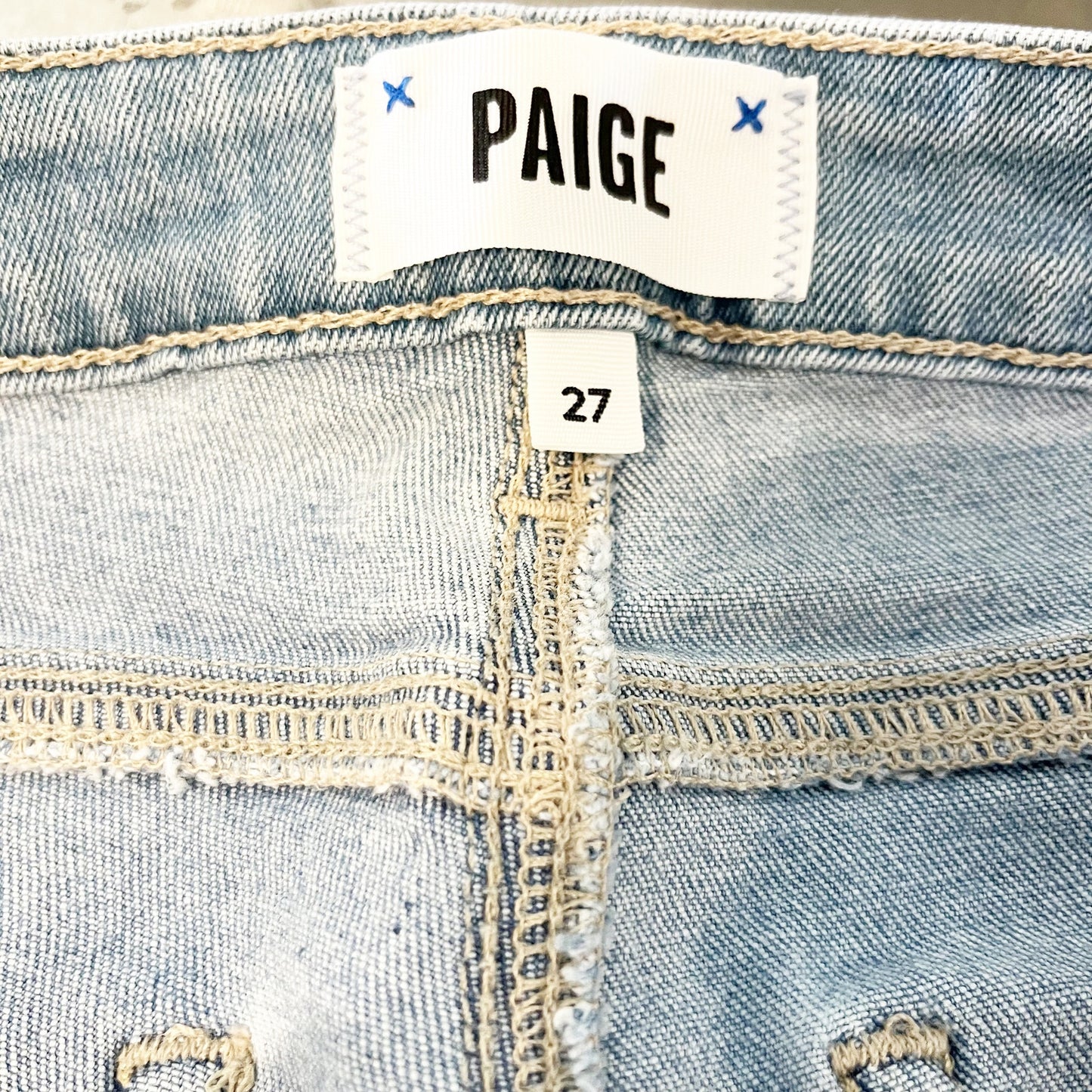 Paige Rory Cotton Blend High Waisted Crop Flare Denim Jeans Kaede Distressed 27