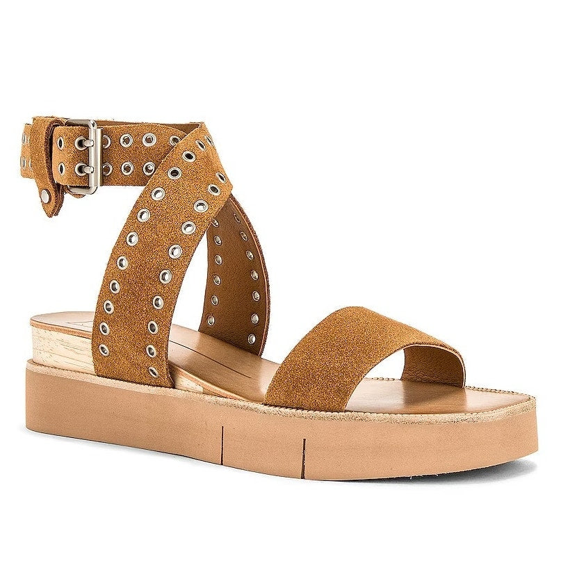 Dolce Vita Panko Stud Suede Sandals Shoes Caramel Brown 7