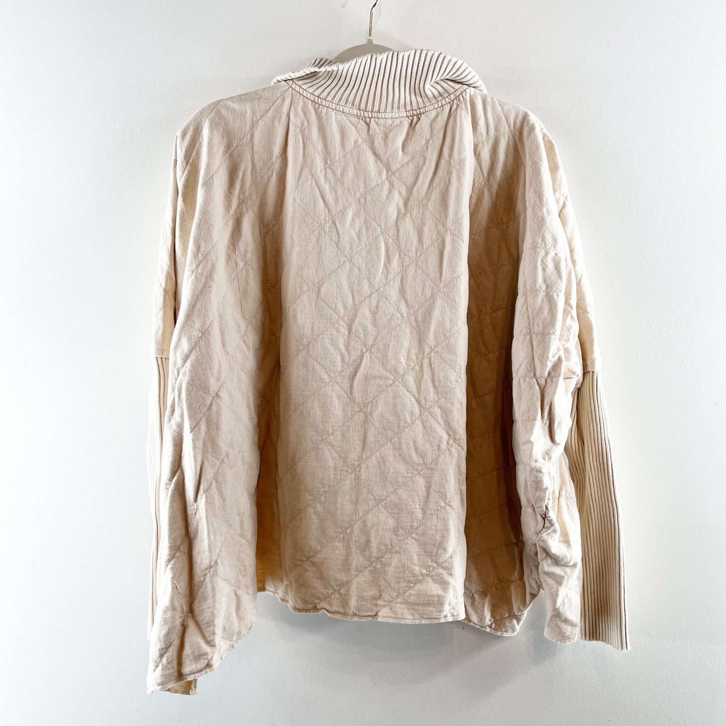 Free People Shiloh Quilted Long Sleeve Swing Sweatshirt Tan Beige Medium