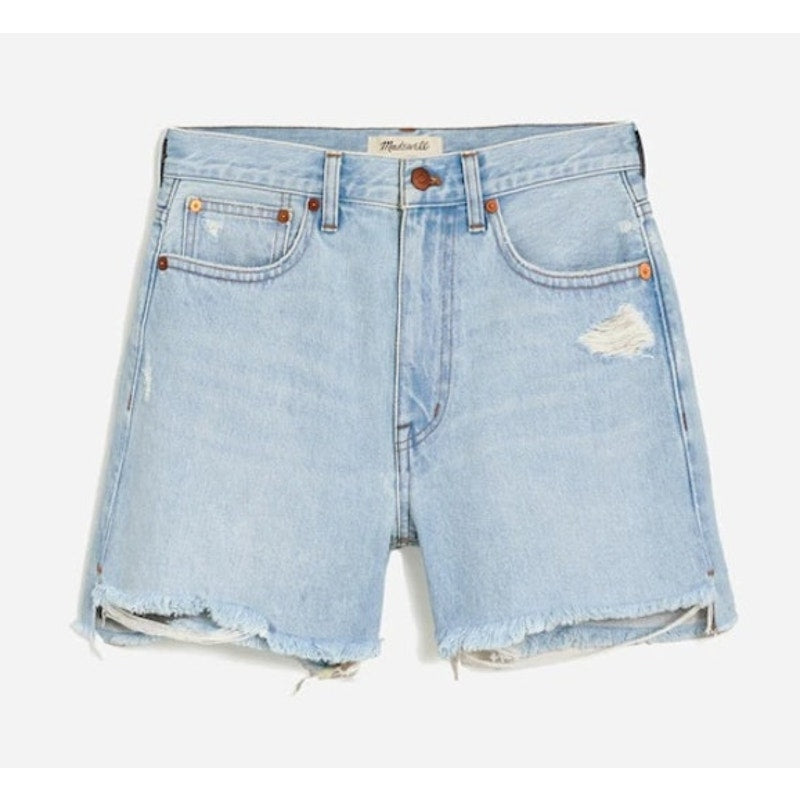 Madewell Relaxed Mid Length Denim Cutoff Step Hem Jean Shorts Blue 24 / 00
