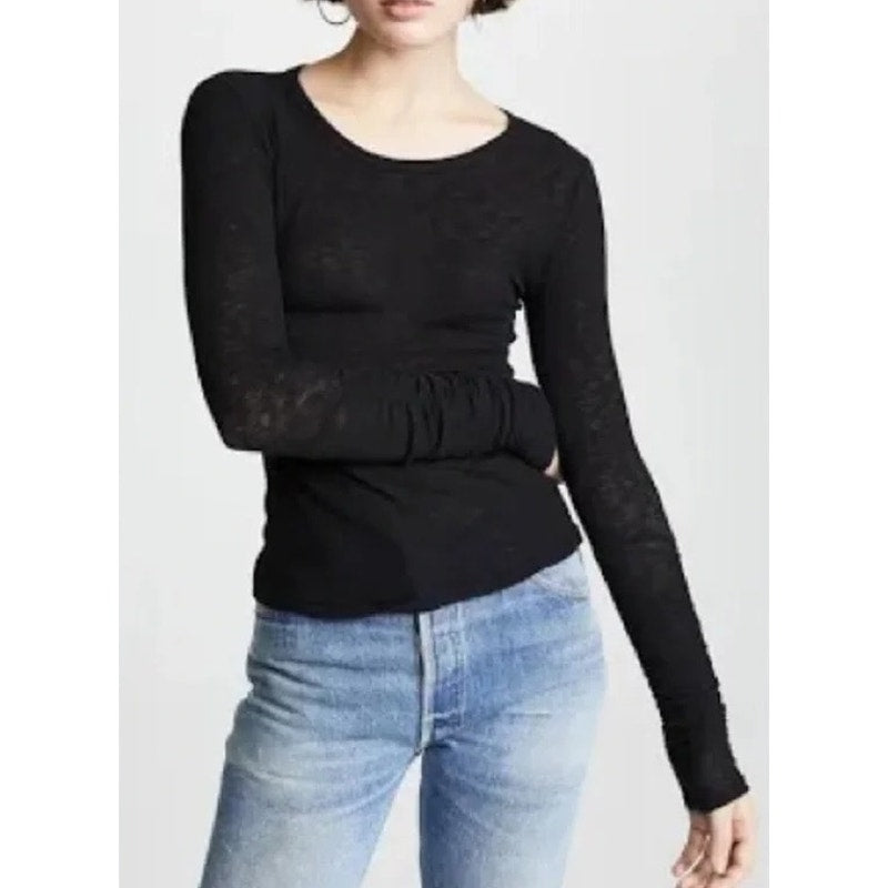 Free People We The Free Boundary Long Sleeve Layering Top Black Small