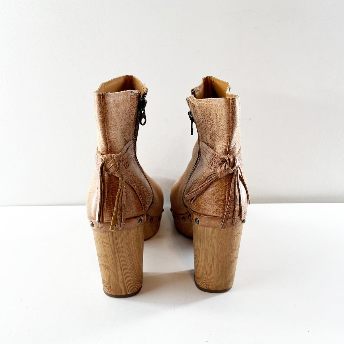 Kork-Ease Dianna Leather Block Heel Ankle Clog Booties Boots Light Brown 8
