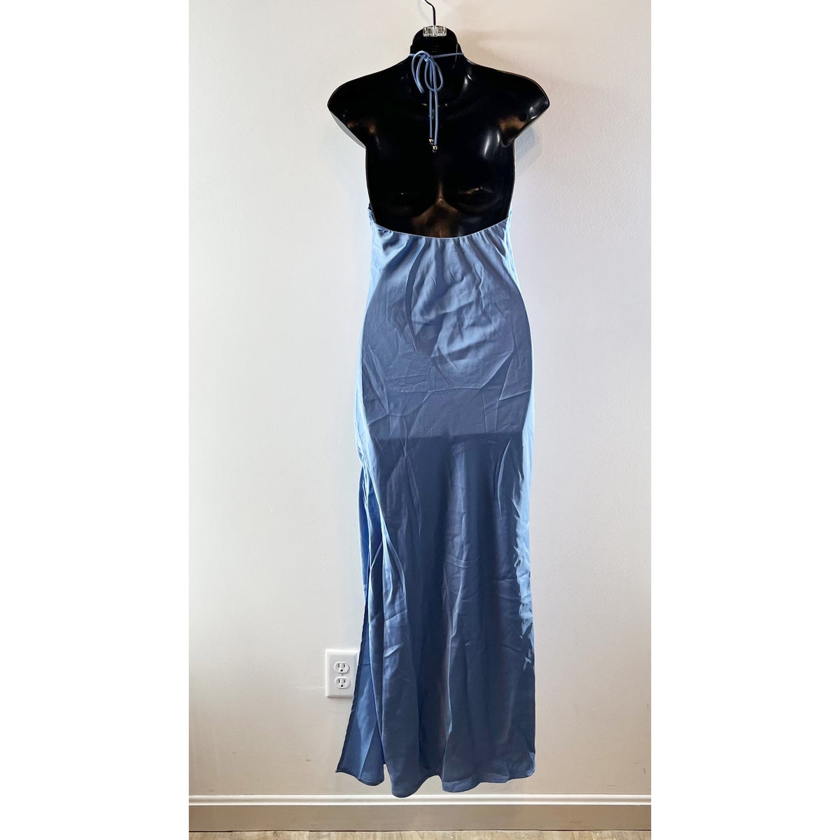 HELLO MOLLY Admired From All Angles Satin Halter Maxi Dress Blue Small