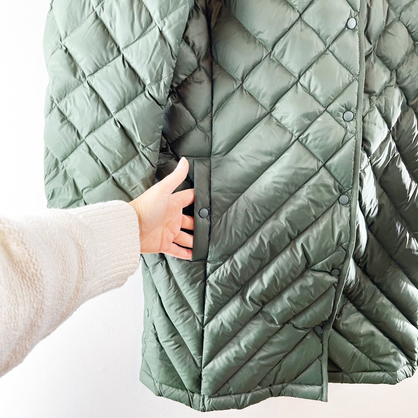 J. Jill Longline Down Quilted Puffer Coat Jacket Green Large