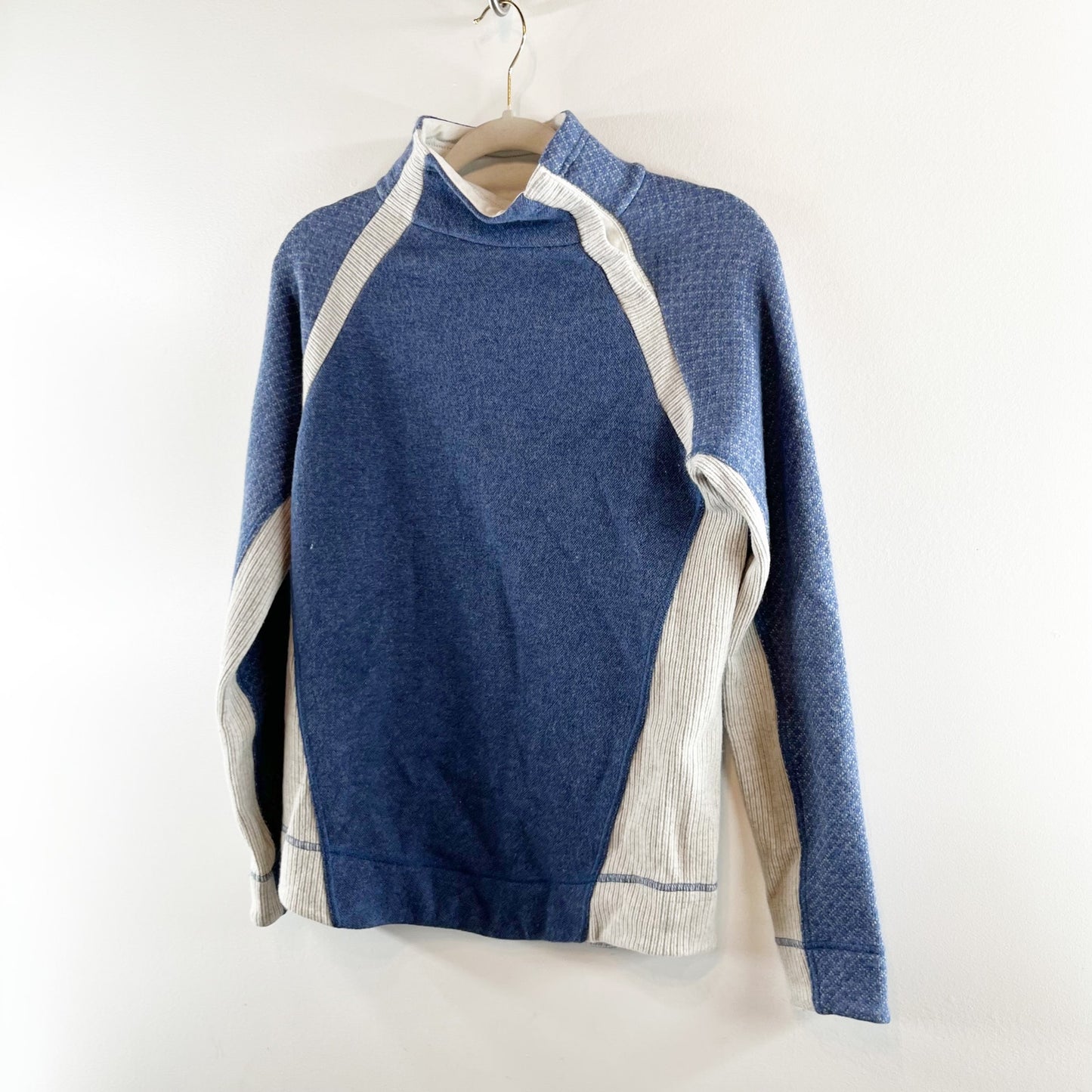 Prana Brandie Colorblock Long Sleeve Mock Neck Pullover Sweater Blue/White Small