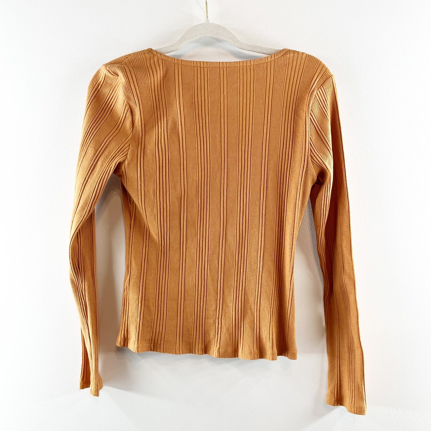 Anthropologie Beatrice Button Up Long Sleeve Ribbed Top Camel Brown Medium