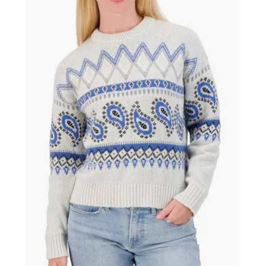 Lucky Brand Crewneck Fair Isle Long Sleeve Sweater Gray Blue Large