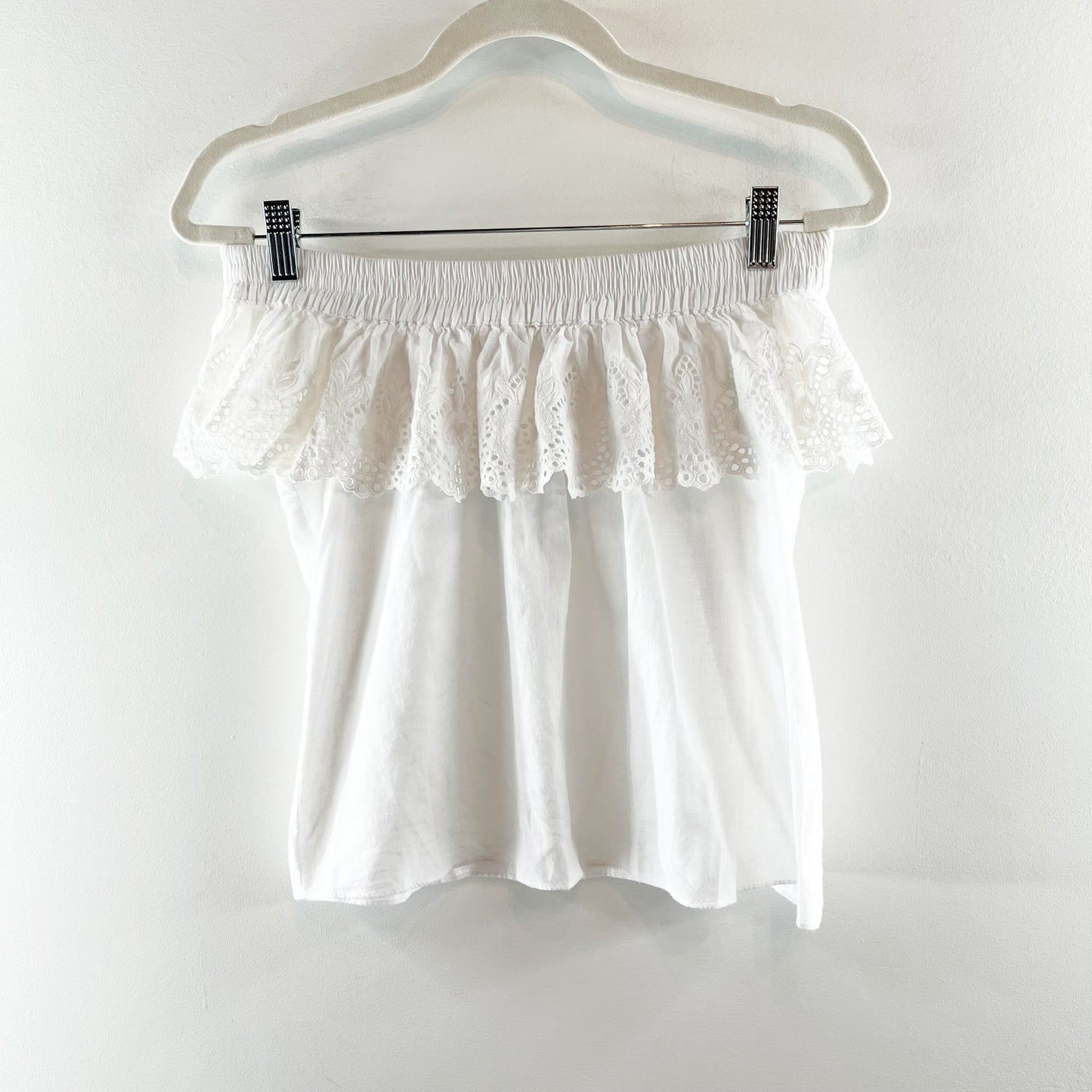 MISA Los Angeles Eyelet Ruffle Off Shoulder Tube Tank Top White XS