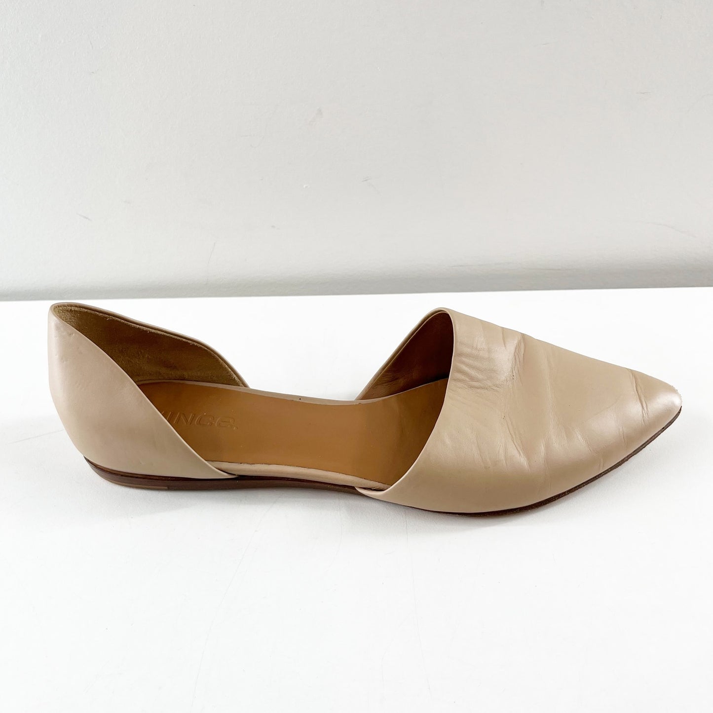 Vince Nina Leather Slip On Pointed Toe D'Orsay Flats Nude Beige Tan 8