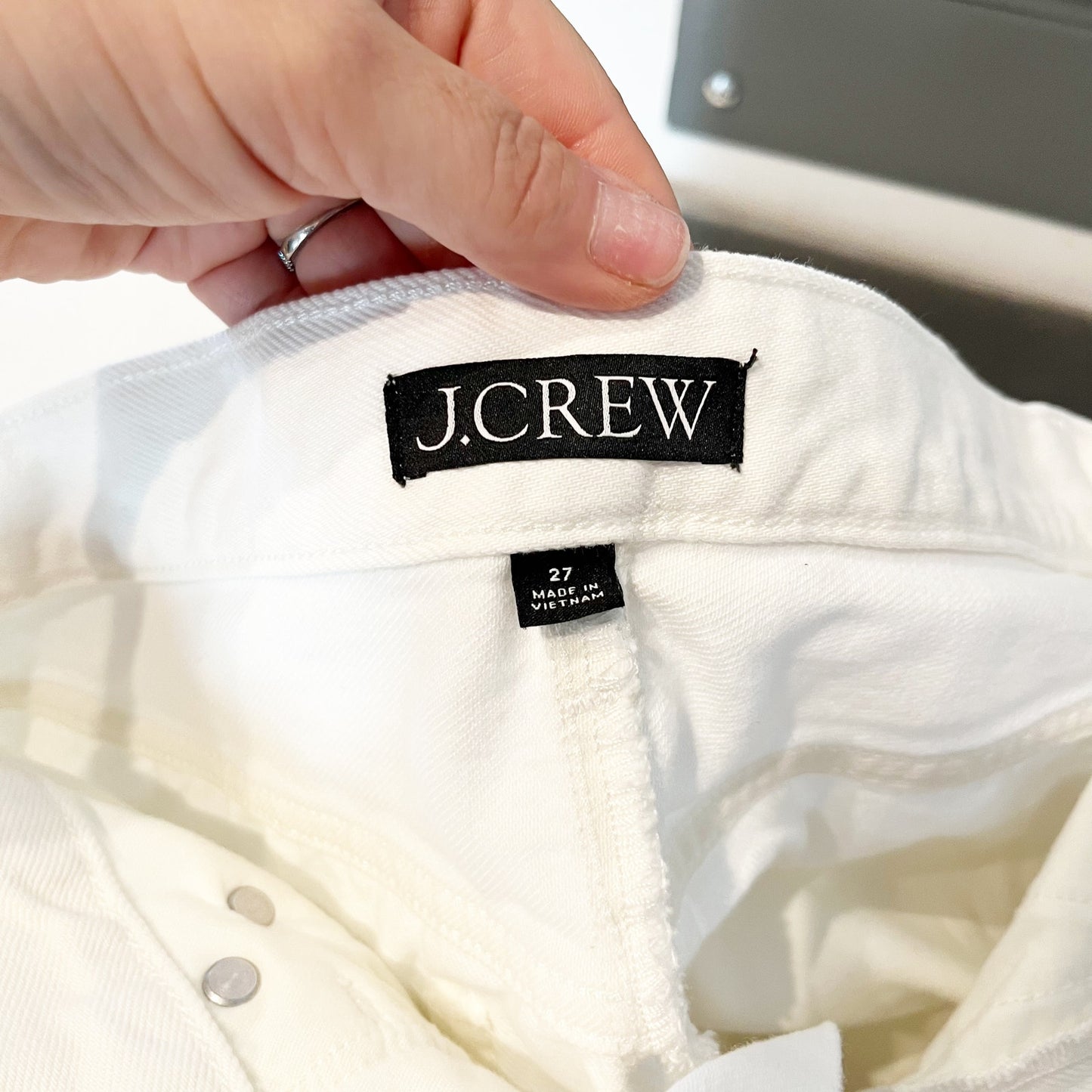 J. Crew High Waisted Denim Raw Hem Front Slit Pencil Maxi Skirt White 27