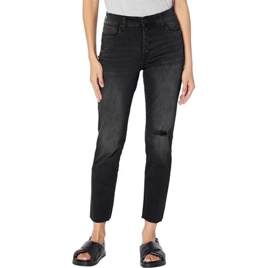 Kut from the Kloth Fab Ab Rachel High Rise Button Fly Mom Jeans Black 0