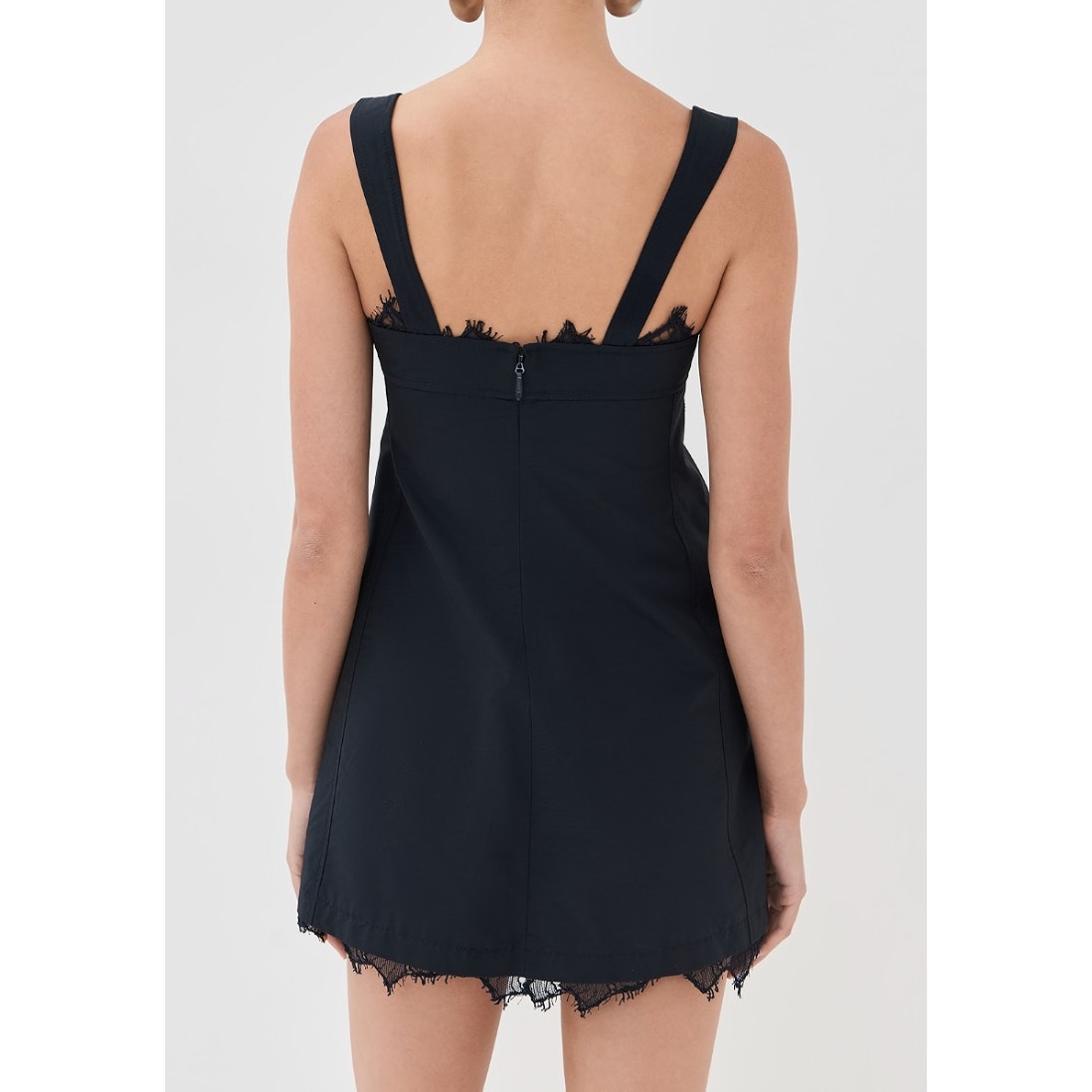Jonathan Simkhai Sloan Square Neck Lace Trim Mini Shift Dress Black 2