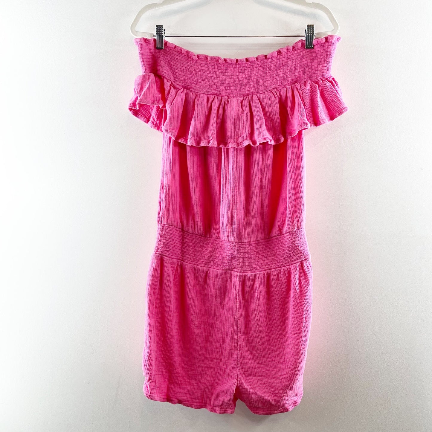 Vineyard Vines Off The Shoulder Ruffle Cotton Gauze Romper Pink Large