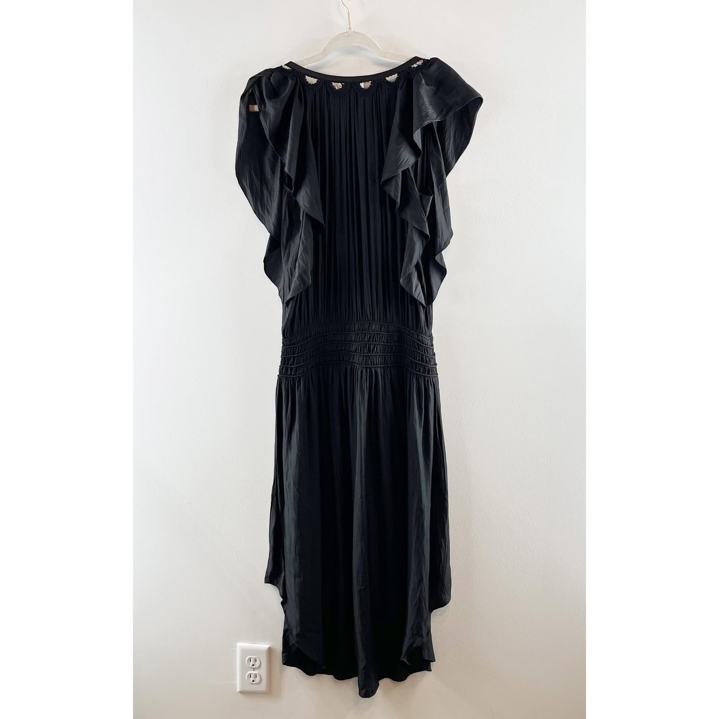 Ramy Brook Wrenn Flutter Sleve Smocked Waist Midi Dress Black Medium