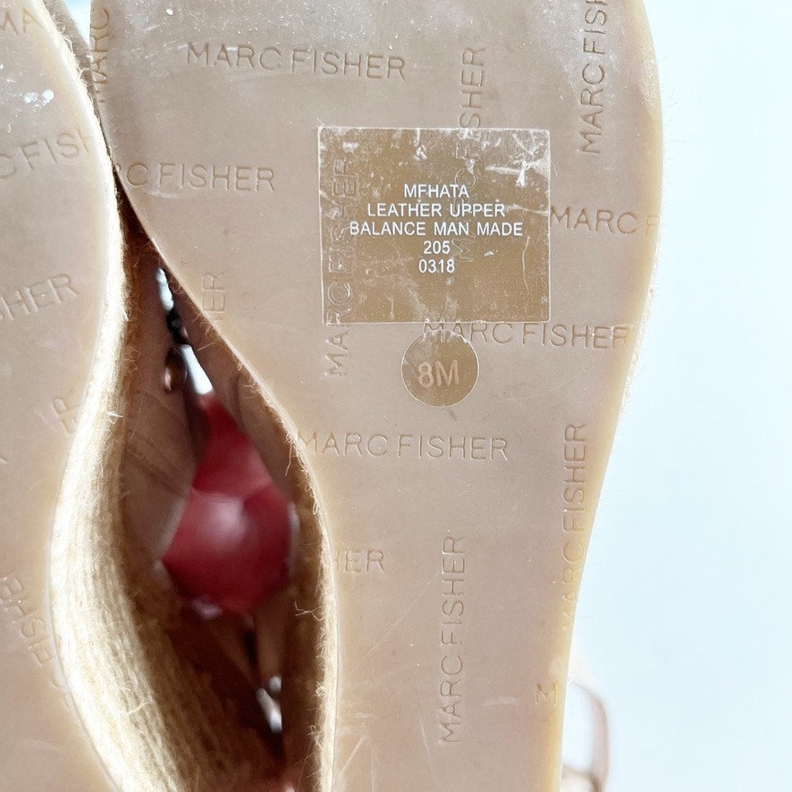 Marc Fisher Hata Laser Cut Studded Espadrille Wedge Sandals Heels Tan Beige 8