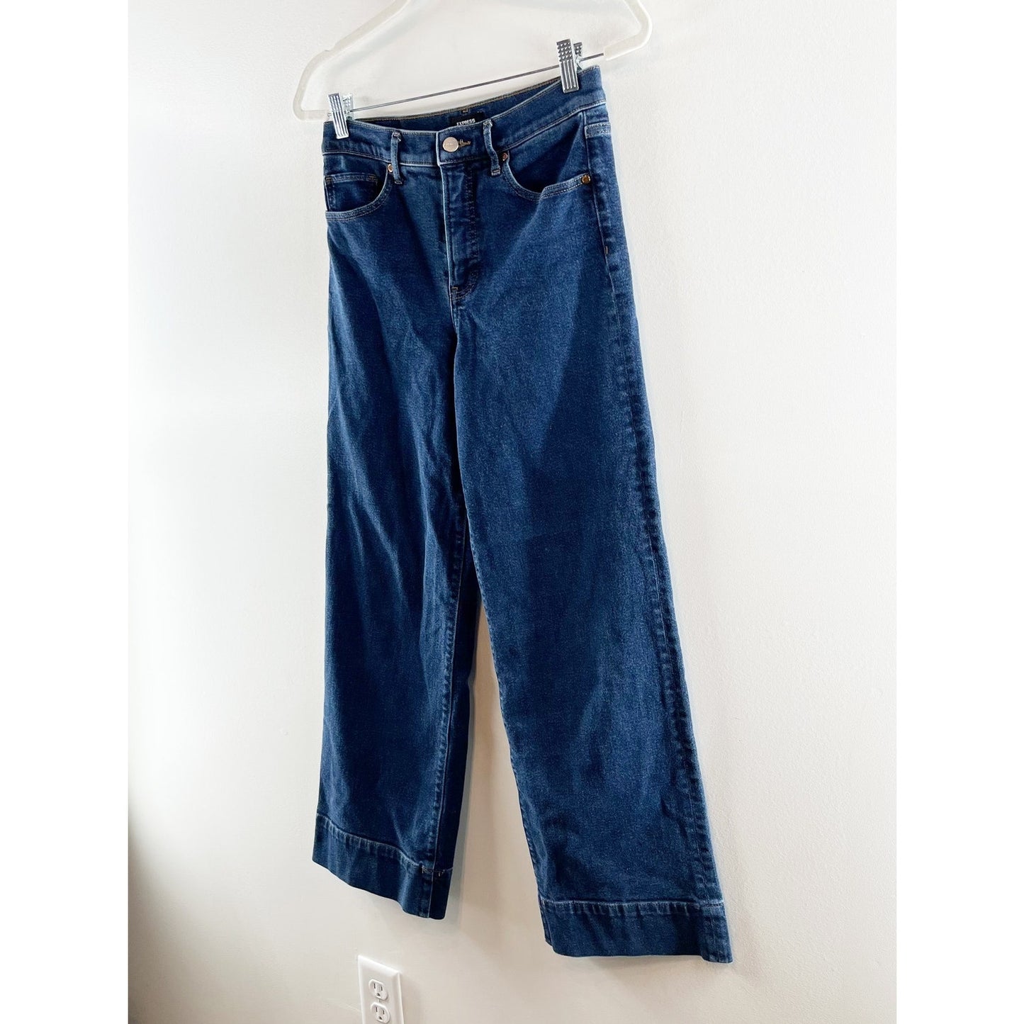 Express High Rise Wide Leg Trouser Jeans Dark Wash Blue 4 Petite