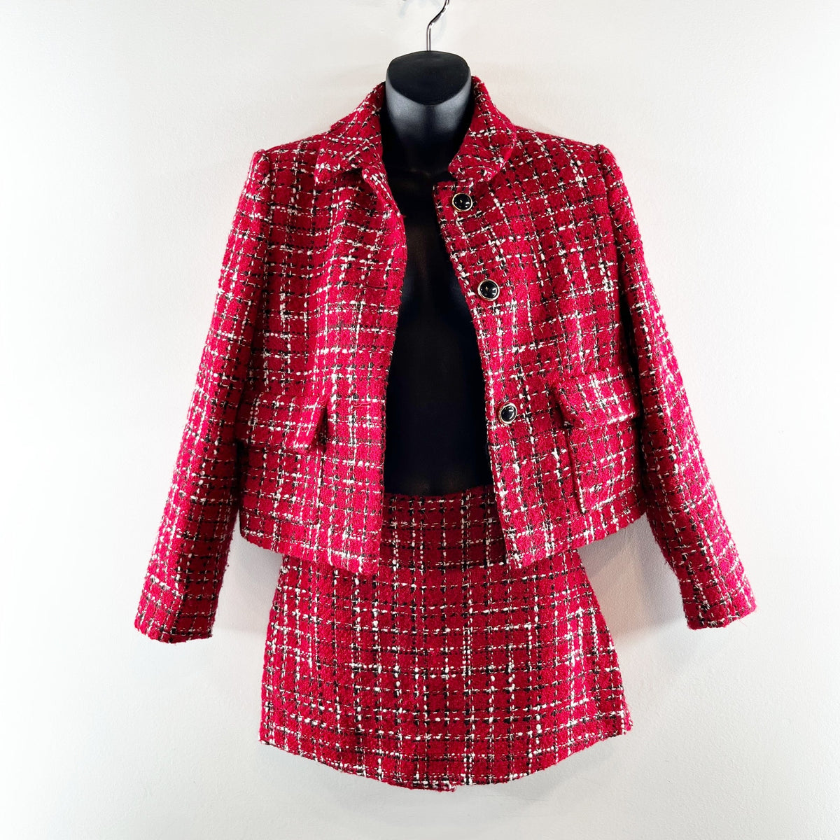 ZARA Tweed Blazer and Mini Skort Matching Set Red XS / S