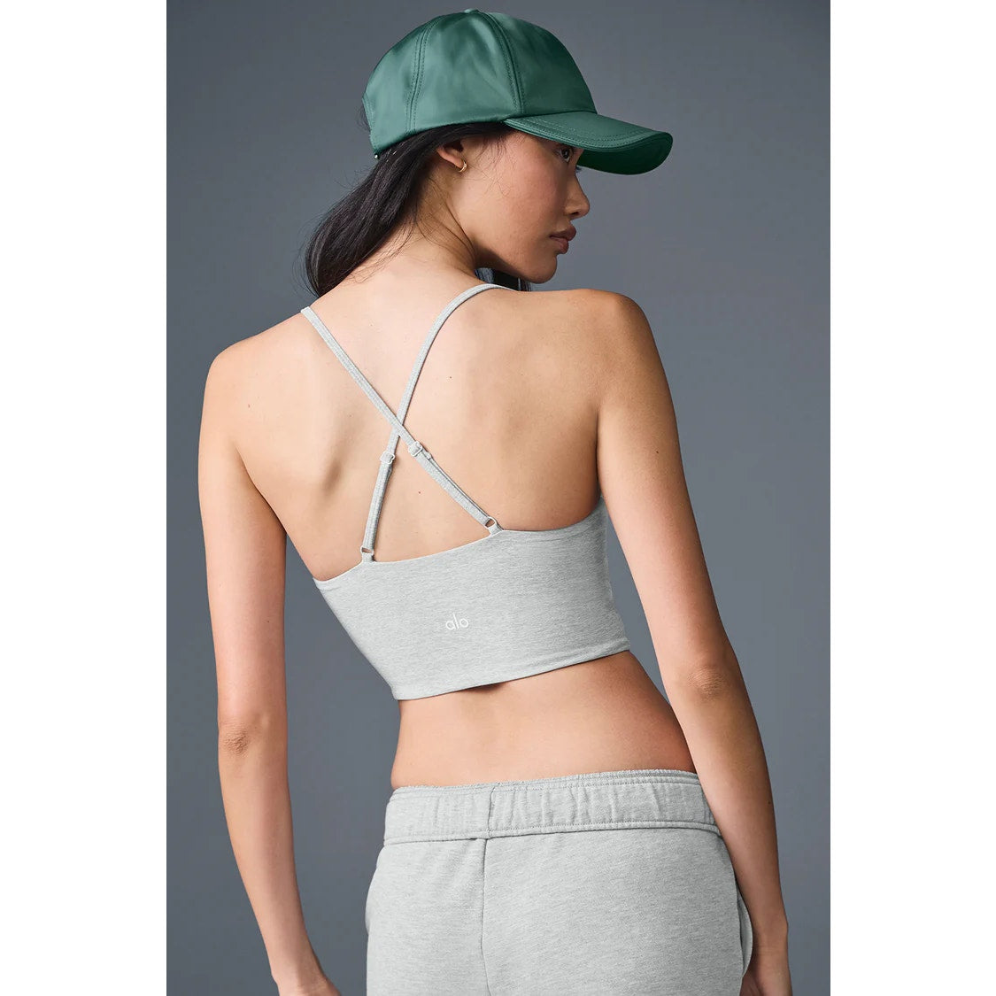 Alosoft Crossback Cutout Highlight Sports Bra Athletic Heather Grey Small
