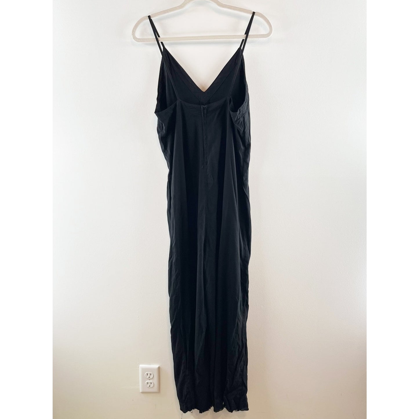 NSF Sleeveless V-Neck Frayed Hem One Piece Wide Leg Jumpsuit Black Small