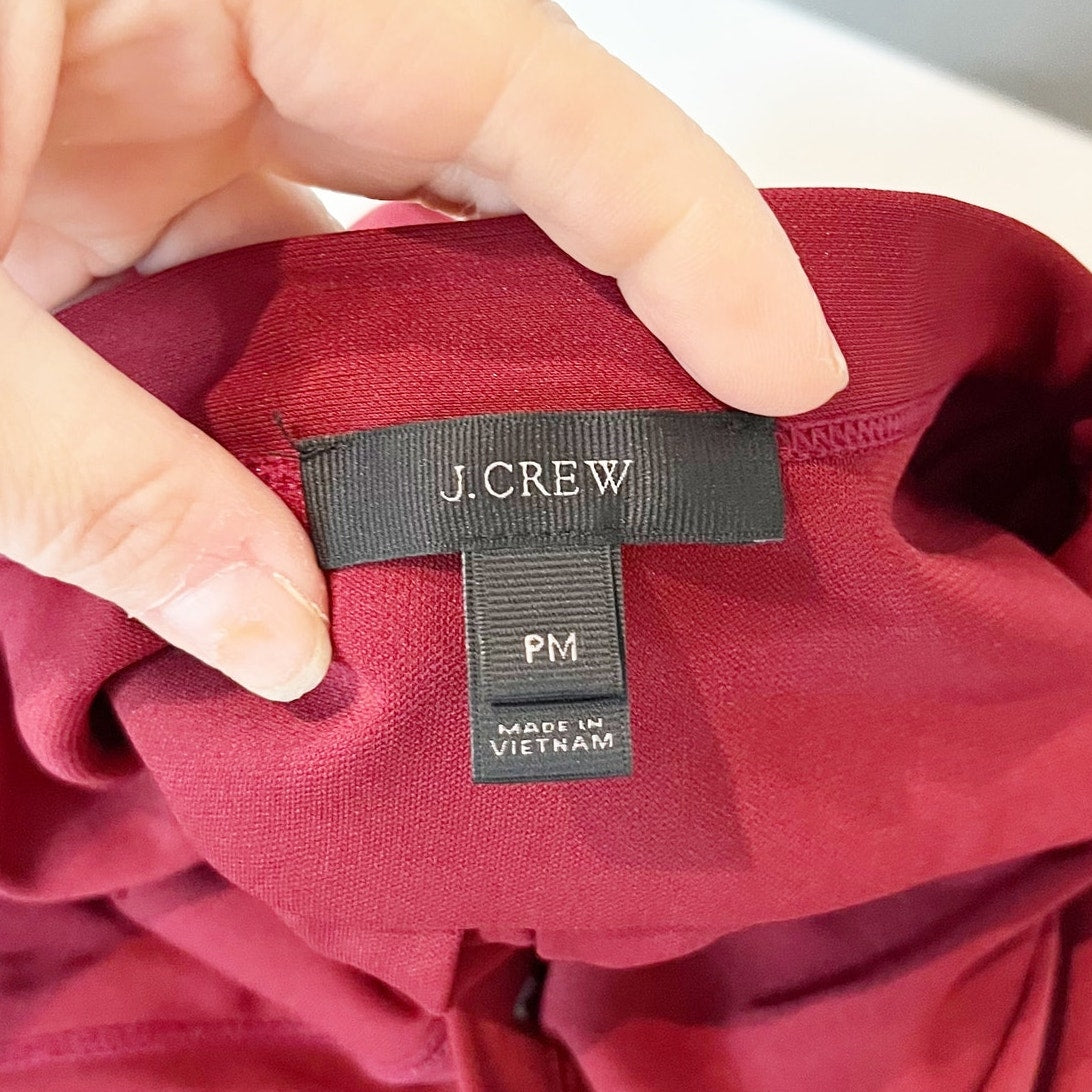 J. Crew Long Sleeve Belted Midi Shirt Dress Maroon Burgundy Red Medium Petite