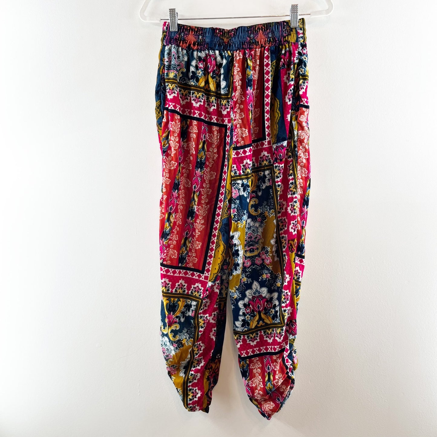 Anthropoologie Zadie Velvet High Rise Patchwork Jogger Harem Pants Pink Multi XS
