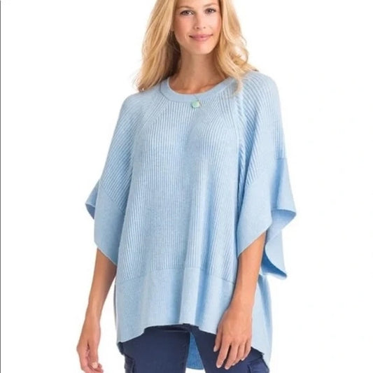 Vineyard Vines Short Sleeve Poncho Cape Sweater Blue XS / S