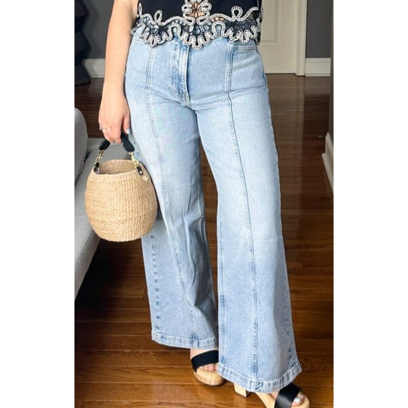 Gap Stride High Rise Light Wash Denim Wide Leg Jeans Light Indigo Blue 27 / 4 P
