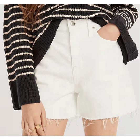 J. Crew High Waisted Frayed Hem Denim Jean Shorts White 33 / 16