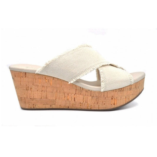 Chocolat Blu Criss Cross Cork Peep Toe Wedge Sandals Cream 8.5