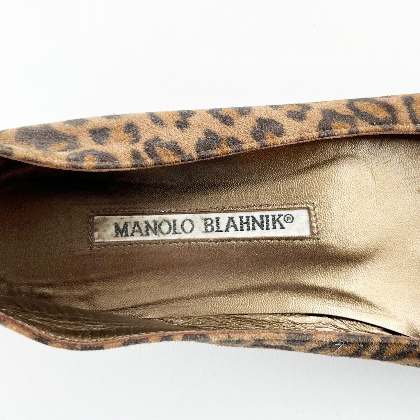 Manolo Blahnik Leopard Print Almond Snip Toe Leather Flats Shoes Brown 7.5